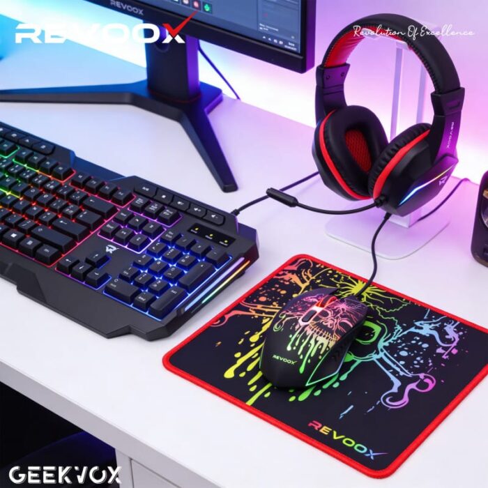 Pack Gaming REVOOX GEEKVOX RP-KWC01 – Clavier 105 touches RGB Rainbow, Souris 3600 DPI et Casque RGB – Image 3