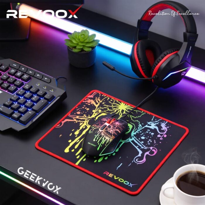 Pack Gaming REVOOX GEEKVOX RP-KWC01 – Clavier 105 touches RGB Rainbow, Souris 3600 DPI et Casque RGB – Image 4