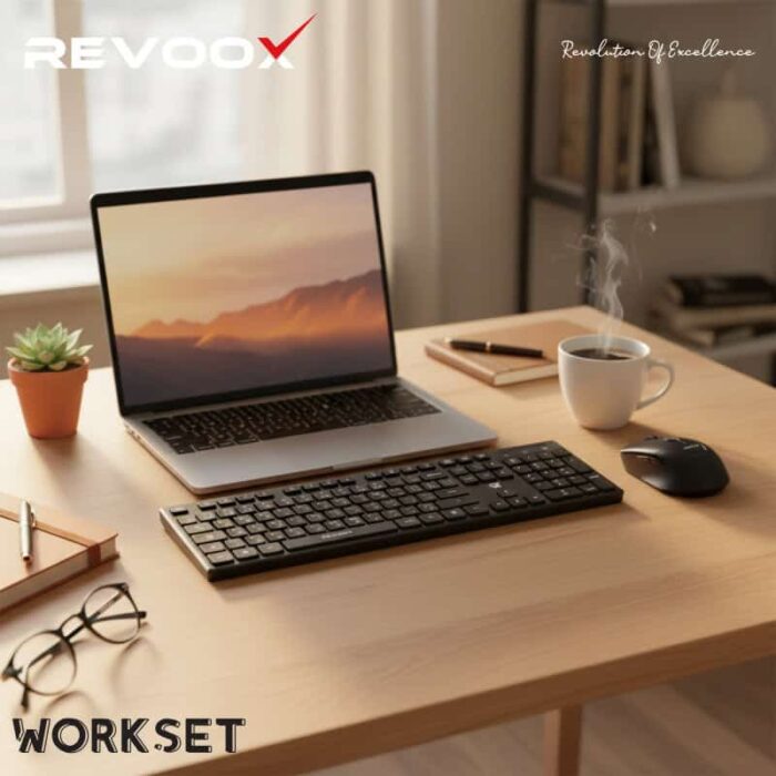 Combo clavier et souris sans fil Revoox WORKET RKM-B201, compatible 2.4G, design ergonomique.
